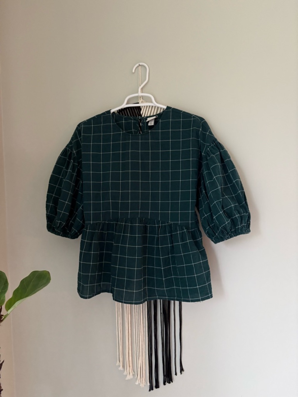 a new day Dark Green Grid Peplum Blouse